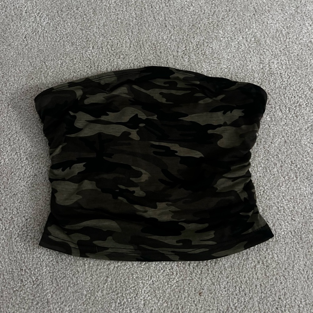 SHEIN Olive and Black Camo Strapless Tube Top